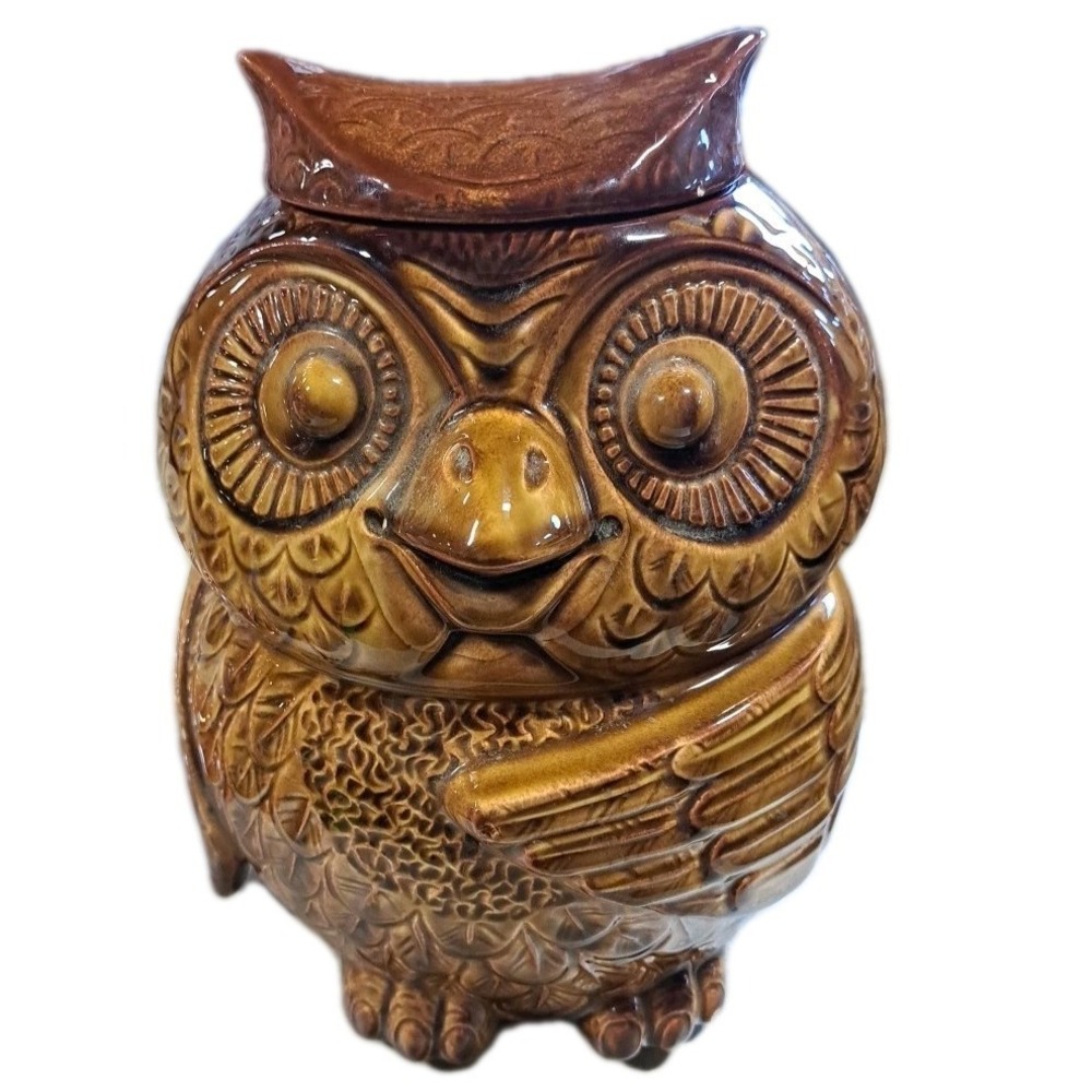 Vintage McCoy Brown Owl Pottery Cookie Jar #204 Glazed 10 ¼" USA Excellent